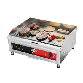 CROSSON Professional Gastro Grill Plate électrique avec surface de gril 1/3 lisse et 2/3 rainurée 60 x 40 cm en fonte de 10