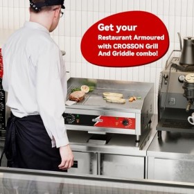 CROSSON Professional Gastro Grill Plate électrique avec surface de gril 1/3 lisse et 2/3 rainurée 60 x 40 cm en fonte de 10