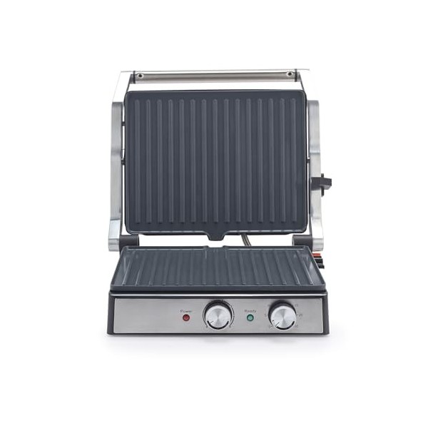 Petra Gril électrique – grandes plaques 29 x 23cm, ouverture à 180 ° pour la cuisson sur 2 surface, revêtement antiadhésif en