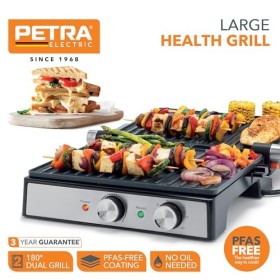Petra Gril électrique – grandes plaques 29 x 23cm, ouverture à 180 ° pour la cuisson sur 2 surface, revêtement antiadhésif en