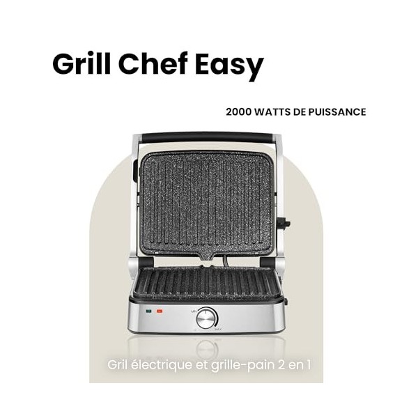 Zeegma Grill Chef Easy – Grill Électrique 2 en 1 et Presse-Panini, 2000W, Plaques Céramiques Antiadhésives, 29 x 23.2 cm², Te