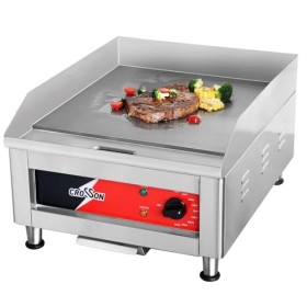 CROSSON 40 * 40CM Plaque chauffante électrique commerciale, gril plat avec plaque de cuisson en fer antiadhésif de 10 mm d’ép