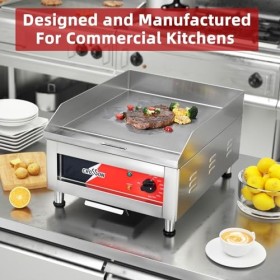 CROSSON 40 * 40CM Plaque chauffante électrique commerciale, gril plat avec plaque de cuisson en fer antiadhésif de 10 mm d’ép