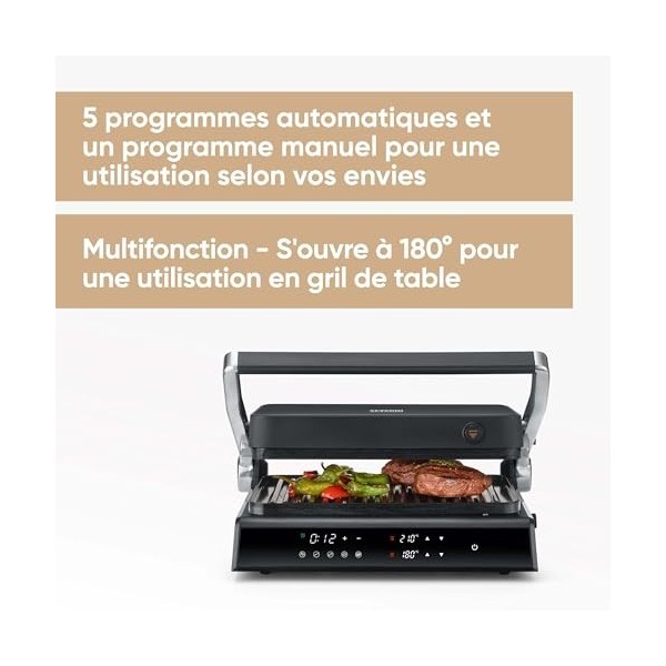 SEVERIN SEVINI COMFORT Multi-gril viande 5 programmes, Gril avec fonction plancha, Gril électrique multifonction pour légumes
