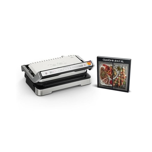 Tefal OptiGrill GC782D10 Barbecue de contact 2 en 1 XL, pliable, 12 programmes, affichage du niveau de cuisson, plaques XL am