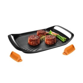 Plaque anti-adhésive à surface rayée – grill avec poignées en silicone, lavable au lave-vaisselle, deux zones thermiques, 42 