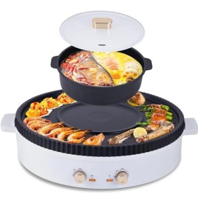 BAOSHISHAN Hotpot Grill 2-IN-1 Hotpot et Grill électrique 50cm BBQ Grill dintérieur, marmite séparable avec cloison, double 
