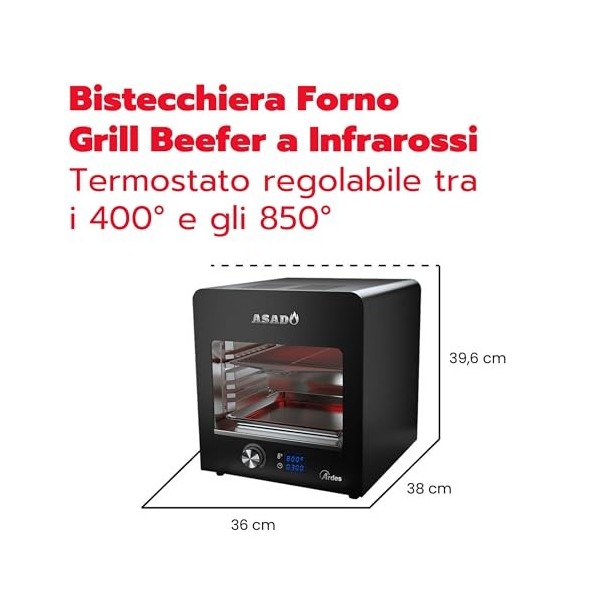 ARDES - ARBEEF01 Grill Beefer à Infrarouges ASADO - Grill Électrique Professionnel pour Cuisiner - Grill Avec Parois Cool Tou