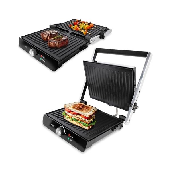 ADE Barbecue életrique pour légumes, steak et grill panini | grande appareil croque monsieur | Plancha électrique | plaques a