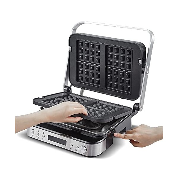 AMZCHEF 2000W Grill 4 en 1 - Plancha Electrique, Gaufrier, Grill Panini - Gris