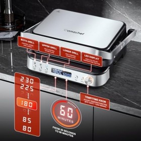 AMZCHEF 2000W Grill 4 en 1 - Plancha Electrique, Gaufrier, Grill Panini - Gris