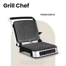 ZEEGMA Grill électrique et grille-pain 2100W, plaques chauffantes amovibles, 2en1, ouvrable à 180°, plaques ILAG antiadhésive