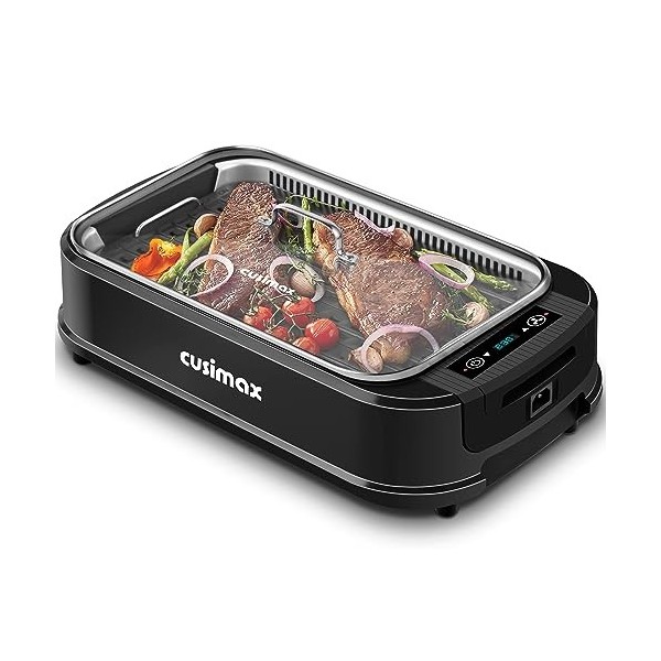 CUSIMAX Gril électrique 1500W, pour lintérieur et lextérieur, gril électrique avec température réglable, bac de récupératio