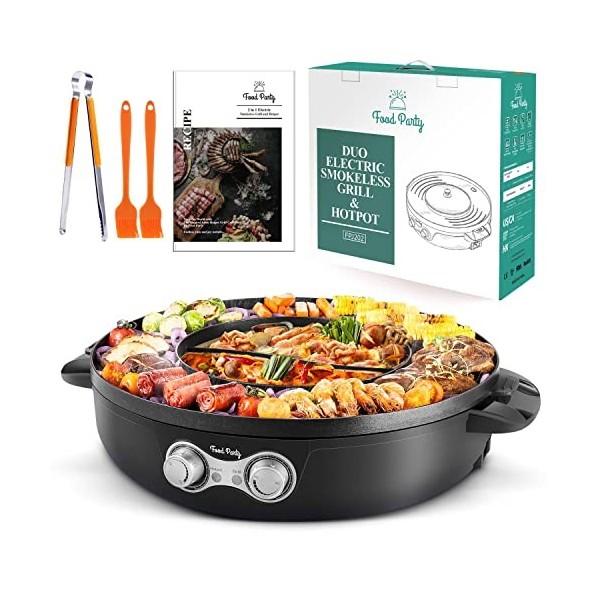 Food Party Appareil Fondue Chinoise Hot Pot Electrique et Barbecue Coréen Intérieur électrique 220V 2200W 2 in 1 Hotpot Wok B