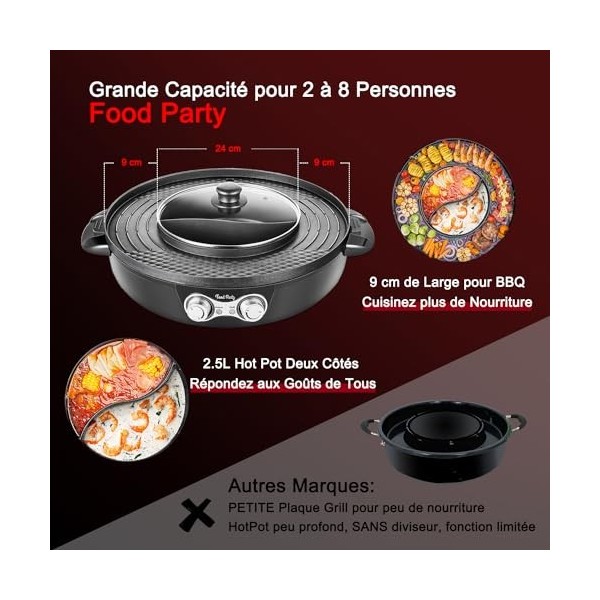 Food Party Appareil Fondue Chinoise Hot Pot Electrique et Barbecue Coréen Intérieur électrique 220V 2200W 2 in 1 Hotpot Wok B