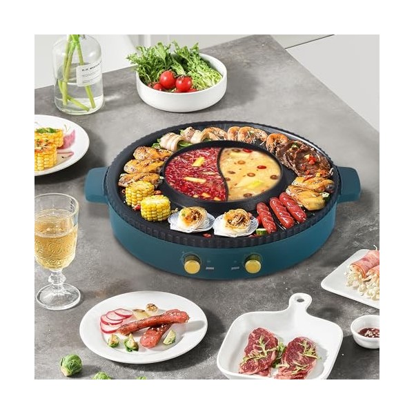 BAOSHISHAN Hot Pot Grill Grill électrique 2 en 1 avec Hot Pot 42cm BBQ Grill intérieur antiadhésif Double contrôle de tempéra