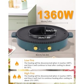 BAOSHISHAN Hot Pot Grill Grill électrique 2 en 1 avec Hot Pot 42cm BBQ Grill intérieur antiadhésif Double contrôle de tempéra