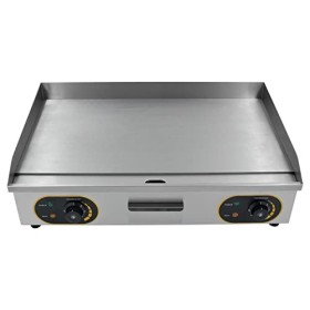 MOOTACO Plancha Électrique Professionnelle Inox 4400W de gril en Fonte 73 * 43cm, Thermostat 50 à 300°C, 2xThermostat, 2 Pris