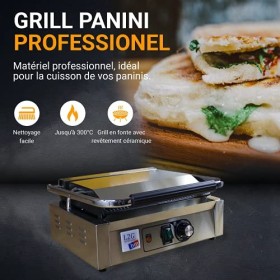 L2G - Grill Panini Professionnel - Bâti Inox + Plaque de Cuisson Fonte avec Revêtement Céramique - Bac Collecteur de Graisses