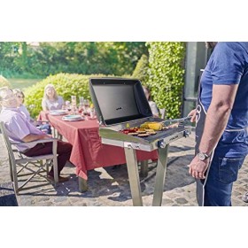Team Kalorik Barbecue Electrique, Parfait pour Balcon et Terrasses, Plancha et Grill Grande Taille avec Couvercle, sur Pied, 