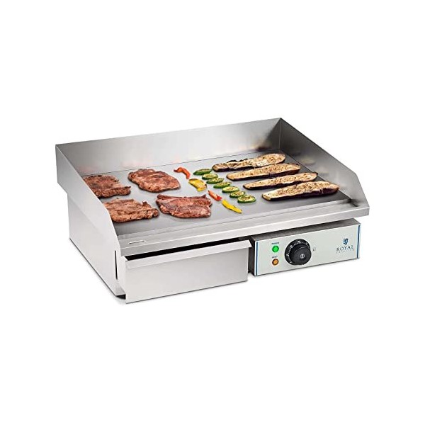 Royal Catering Plancha Electrique Lisse RCEG-55 48x55x24cm, 3.000W, protection antiéclaboussures, dispositif découlement