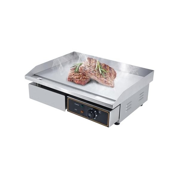 MOOTACO Plancha Électrique Plaque de Acier Inoxydable 53cm Antiadhésive 3000W Professionnelle de Cuisson en Fonte Durable Gri