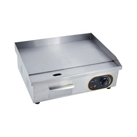 MOOTACO Plancha professionnelle électrique Plaque Inox lisse protection de gril 3000W, protection antiéclaboussures, 50-300 °