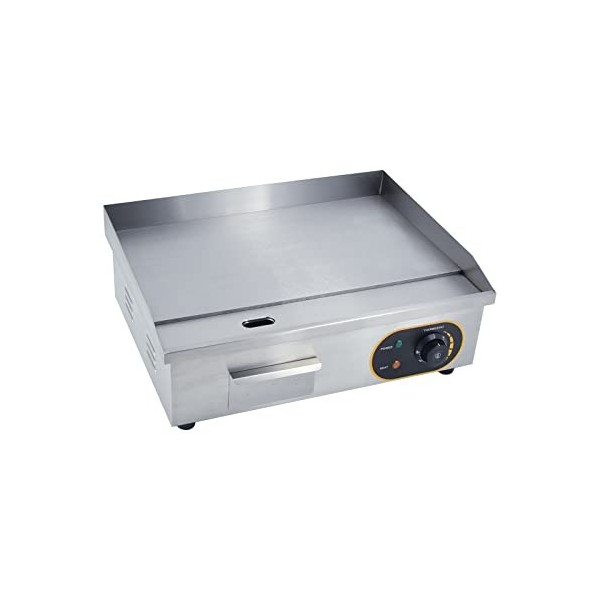 MOOTACO Plancha professionnelle électrique Plaque Inox lisse protection de gril 3000W, protection antiéclaboussures, 50-300 °