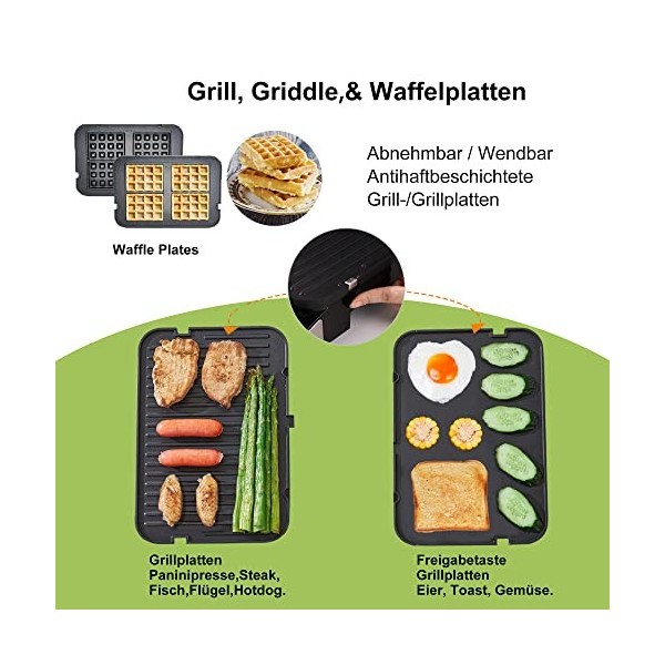 Barbecue de contact, sandwich - Optigrill double face 180° - Barbecue électrique intérieur - 6 programmes automatiques - Capt