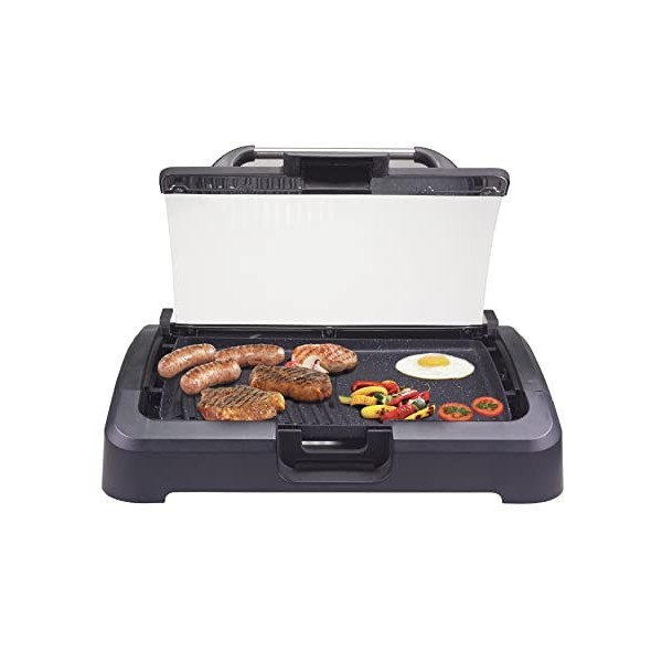 BEPER 90.871 Barbecue Electrique avec Couvercle - Grille Barbecue, Antiadhésives Amovibles des Grills, 2200 W