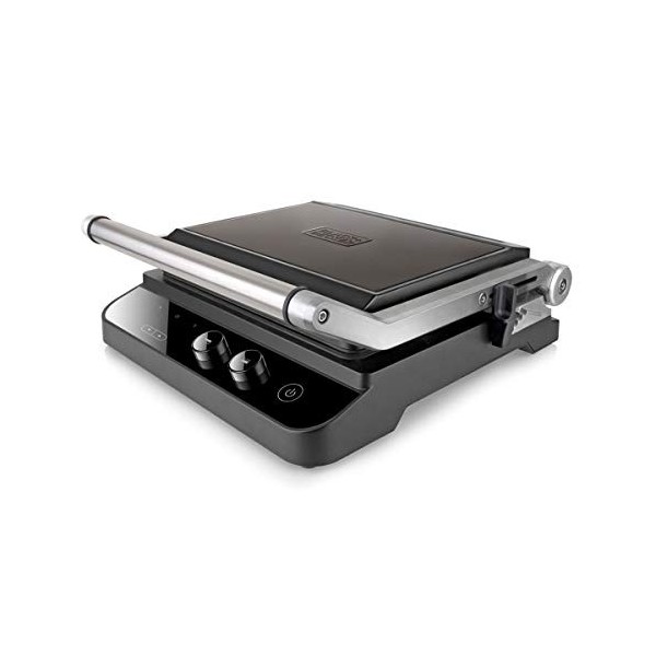BLACK+DECKER BXGR2000E - Grill électrique 2 en 1 2000W, Plaque chauffante et grill, Ouverture à 180º, Contrôle de la températ