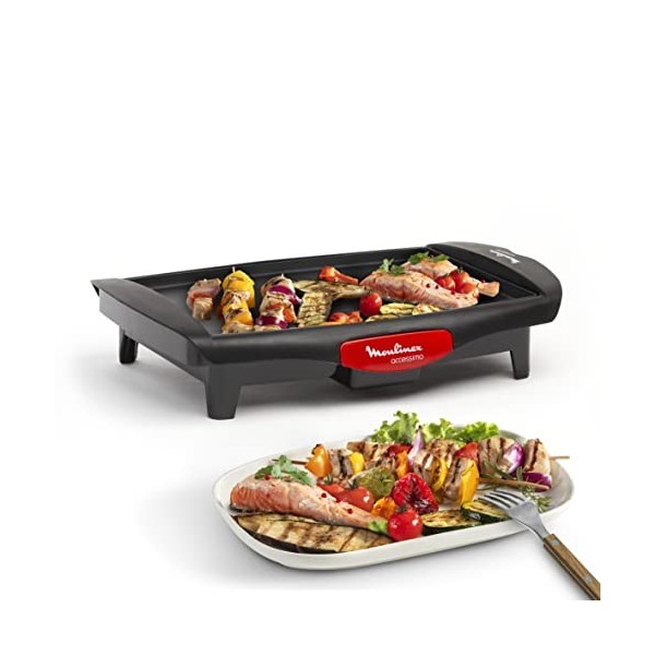 Moulinex Barbecue électrique d’intérieur, 1800 W, Revêtement antiadhésif, Format compact, Bac de récupération des jus, Thermo