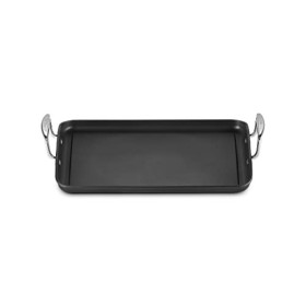 Le Creuset Plancha Géante en Fonte dAluminium, 35 x 25 cm, Sans Rainures, Anthracite/Argenté,52103350010101