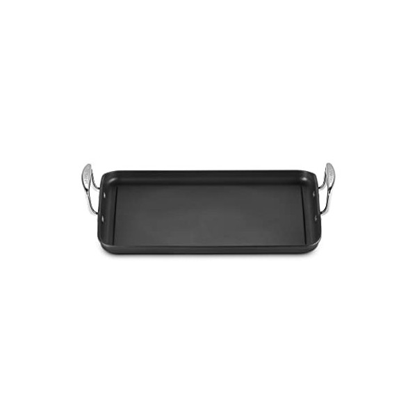 Le Creuset Plancha Géante en Fonte dAluminium, 35 x 25 cm, Sans Rainures, Anthracite/Argenté,52103350010101