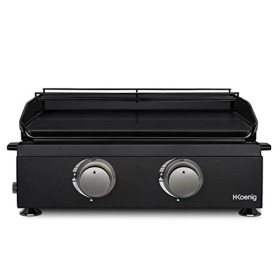 H.Koenig Plancha PLX1022 au Gaz 2 Brûleurs U Acier Inoxydable, Plaque Cuisson Fonte Émaillée, Alimentation Gaz Propane ou But
