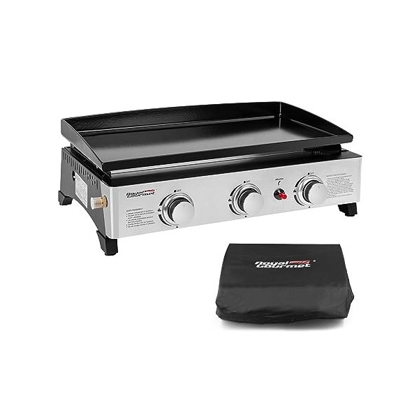 Royal Gourmet Plancha Gaz en Acier Émaillé, 3 Brûleurs Puissance 7.5kW, Surface Cuisson 62,0 x 35,5 cm, Portable pour Le Camp