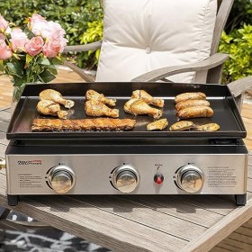Royal Gourmet Plancha Gaz en Acier Émaillé, 3 Brûleurs Puissance 7.5kW, Surface Cuisson 62,0 x 35,5 cm, Portable pour Le Camp