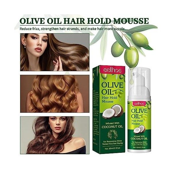 Mousse À Lhuile Dolive Pour Les Cheveux, 60ml Mousse Hydratante À LHuile DOlive Bio | Frizz Control Curly Hair Mousse Pou