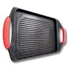 Cflagrant® Plancha/Grill 42x27cm Façon Pierre avec Poignées Silicone Amovible Tous Feux Dont Induction Sans PFOA Cuisson Sans