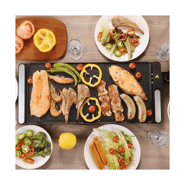 SENYA Plancha Electrique XL 2200W, Grande surface de cuisson 51 x 25 cm Antiadhésive, Revêtement effet pierre, Plancha Grill,