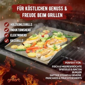 grillart® Plancha de qualité supérieure - Avec spatule pour barbecue - En acier inoxydable massif de 4 mm - 30 x 40 cm - Tail