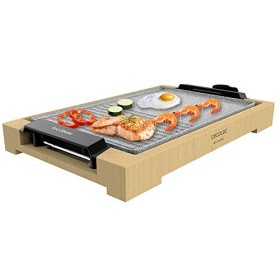 Cecotec Plancha électrique Tasty&Grill 2000 Bamboo MixStone. 2 000 W, structure bambou, thermostat réglable, surface mixte gr