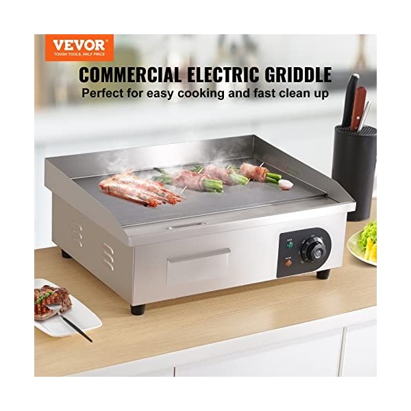 VEVOR Plancha Électrique 54x30 cm 3 kW Plaque à Snacker Électrique Commerciale Plaque de Cuisson en Fer Antiadhésive Températ