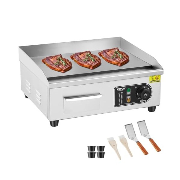 VEVOR Plancha Électrique 2800 W, Plaque à Snacker Commerciale de Table, Plaque de Cuisson en Fer et Inox, Température Réglabl