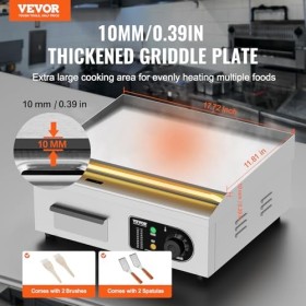 VEVOR Plancha Électrique 2800 W, Plaque à Snacker Commerciale de Table, Plaque de Cuisson en Fer et Inox, Température Réglabl
