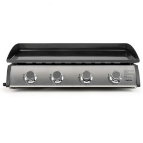 Livoo - Plancha DOC297-4 brûleurs de 10kW en acier inoxydable, surface cuisson 76x36cm, 12 personnes, plaque 3,5 mm, butane e
