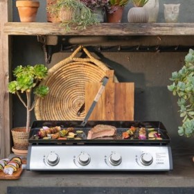 Livoo - Plancha DOC297-4 brûleurs de 10kW en acier inoxydable, surface cuisson 76x36cm, 12 personnes, plaque 3,5 mm, butane e