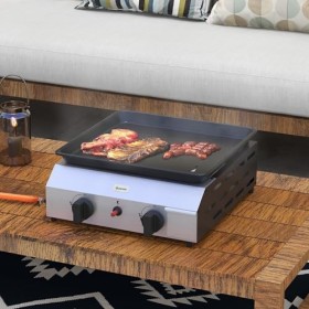 Outsunny Plancha gaz en acier inox émaillé plaque de cuisson 2 brûleurs 4,8 kW antiadhésive grande surface de cuisson 40L x 3