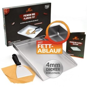 grillart® Plancha de qualité supérieure - Avec spatule pour barbecue - En acier inoxydable massif de 4 mm - 30 x 40 cm - Tail