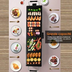 COSTWAY Plancha Electrique Antiadhésive 90X23CM avec 6 Spatules,1800W-230V,50HZContrôle de Thermostat Adjustable 5 Niveaux,Ti